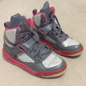 Gray and Pink Air Jordan Flight High 45 Kids 6